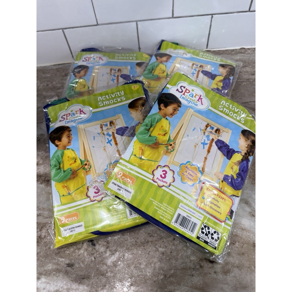 Spark Create Imagine Activity Craft Smock Kids 3 Pocketed Apron 4 2-Packs NEW